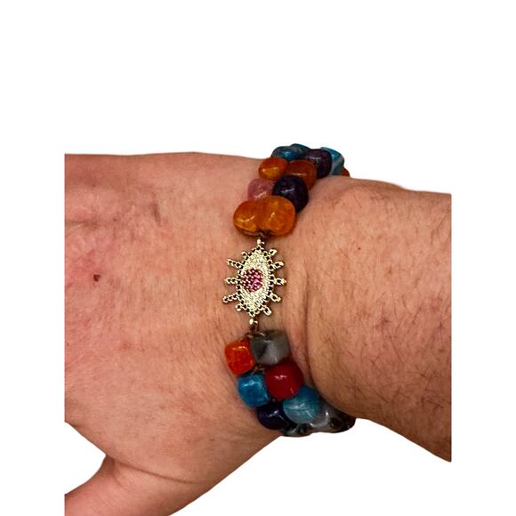 Pink Evil Eye Glass Bead Bracelet - Picture 6 of 6